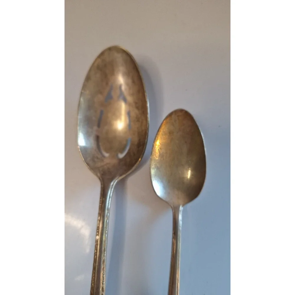 WM A ROGERS ONEIDA LADY STUART SILVERPLATE SERVING SPOONS SET OF 2 VINTAGE